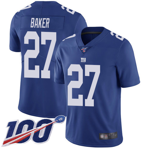 Men New York Giants #27 Deandre Baker Royal Blue Team Color Vapor Untouchable Limited Player 100th Season Football NFL Jersey